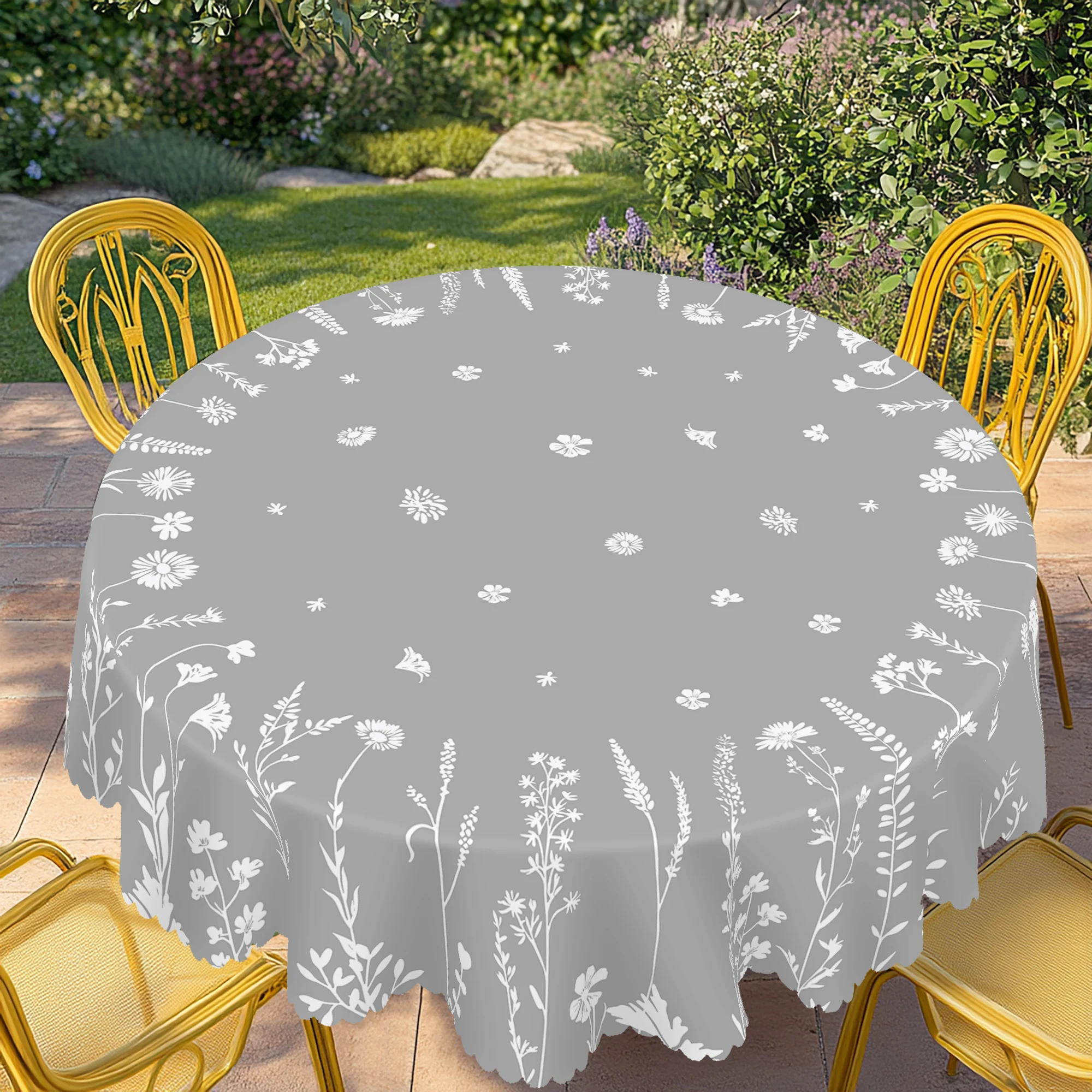 1 Piece of Elegant Floral Print Round and Rectangular Tablecloth, Available in Various Sizes, Flower Silhouette Printing Pattern Design, Spring and Summer, Retro French, Tablecloth for Kitchen, Indoor and Outdoor Use