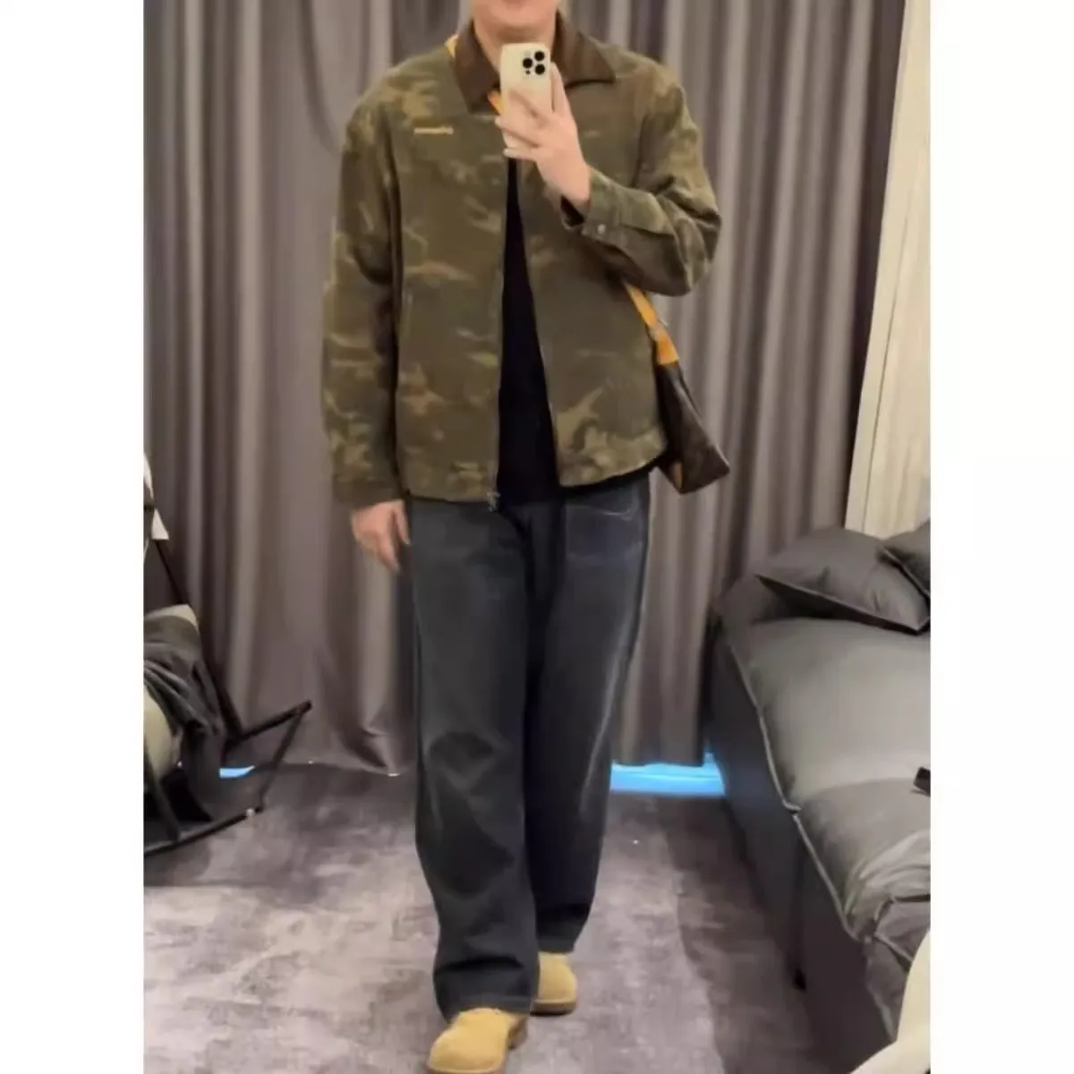 

Large Size 300 Pou Japanese Sle Camouflage Stand Collar Patchwork Zipper Men's Sli Jaet Casual Trendy Outerwear