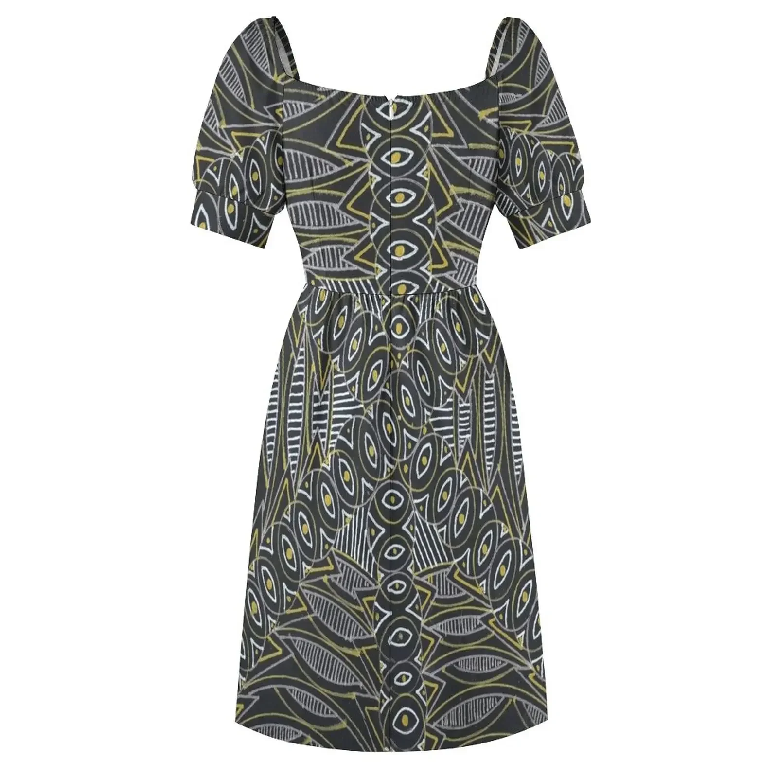 Gouden ovale jurk met korte mouwen Cocktail van jurken Zomerrok Avondjurk