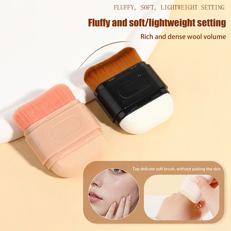 1Pcs Doppelseitige Foundation Make-Up Pinsel Mit Staub Abdeckung Welle Top Kontur Schönheit Werkzeug Für Flüssigkeit Pulver Concealer creme