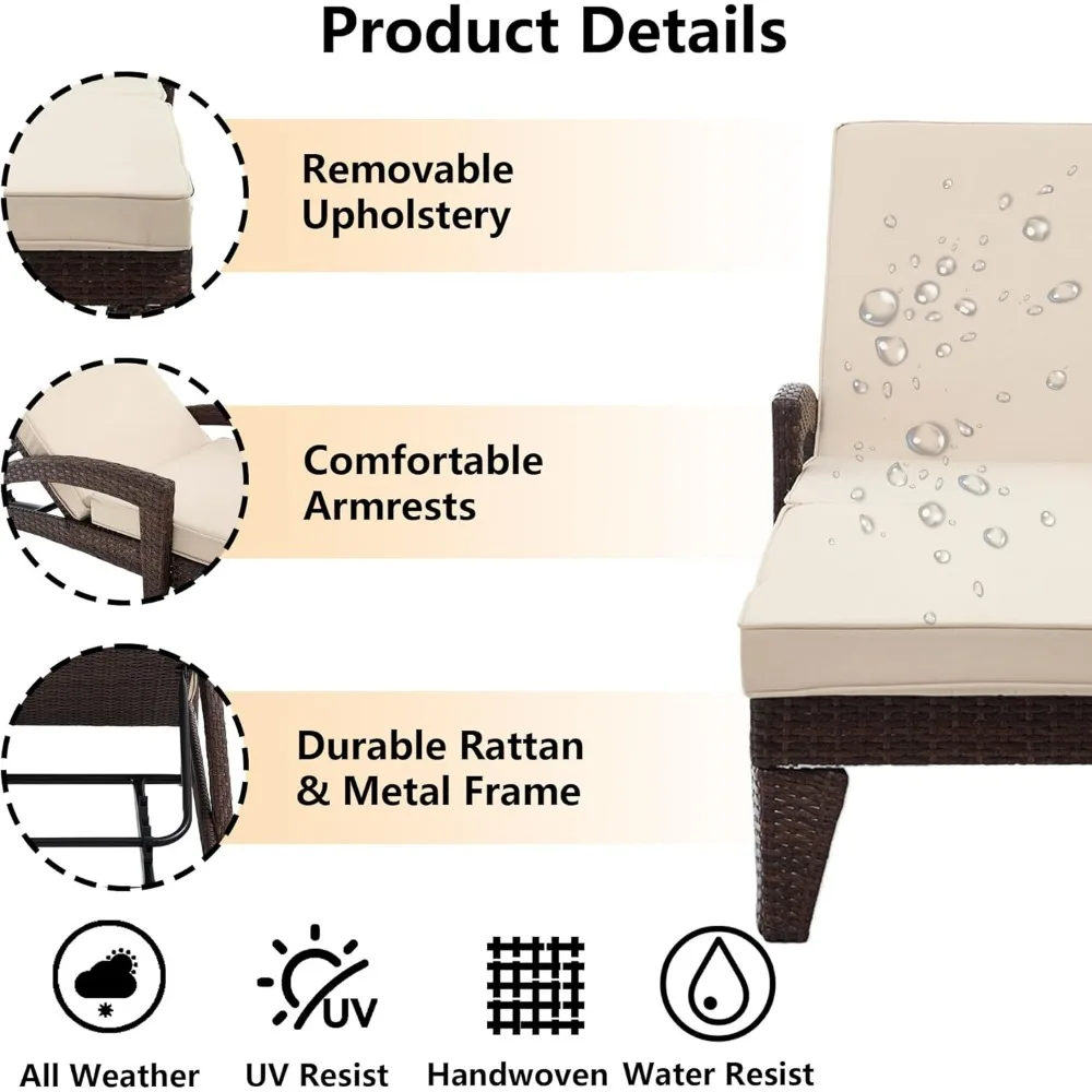 Set di sedie a sdraio chaise longue, lettini da piscina regolabili imbottiti a 5 posizioni, poltrone da esterno in vimini, chaise longue da patio