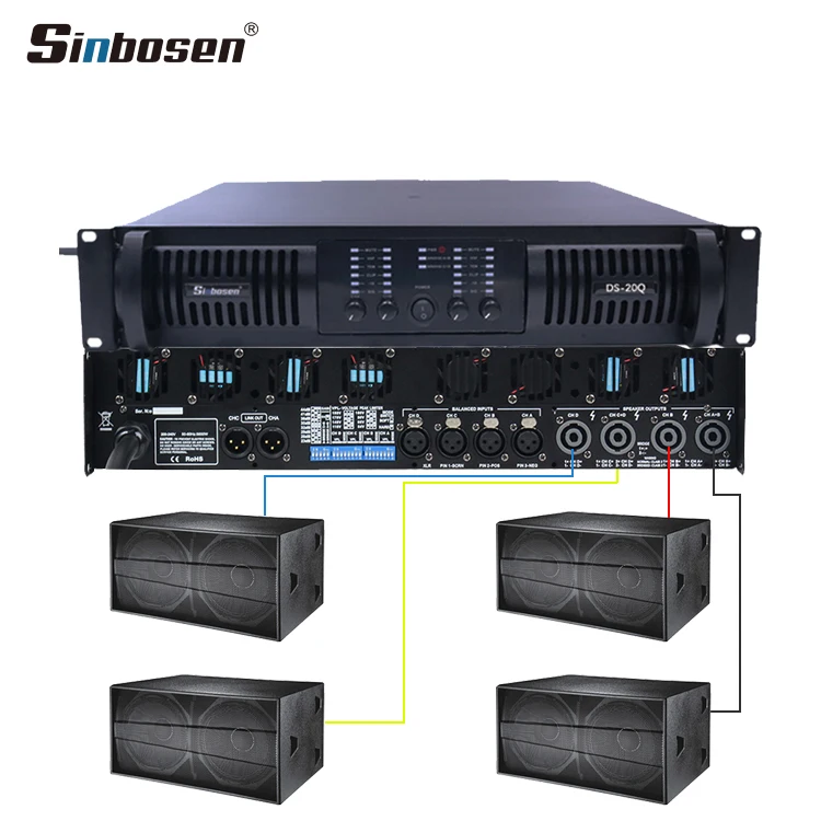 Sinbosen professional audio power amplifier DS-20Q 4 channel 2000 watt pa amplifier high power amplifier