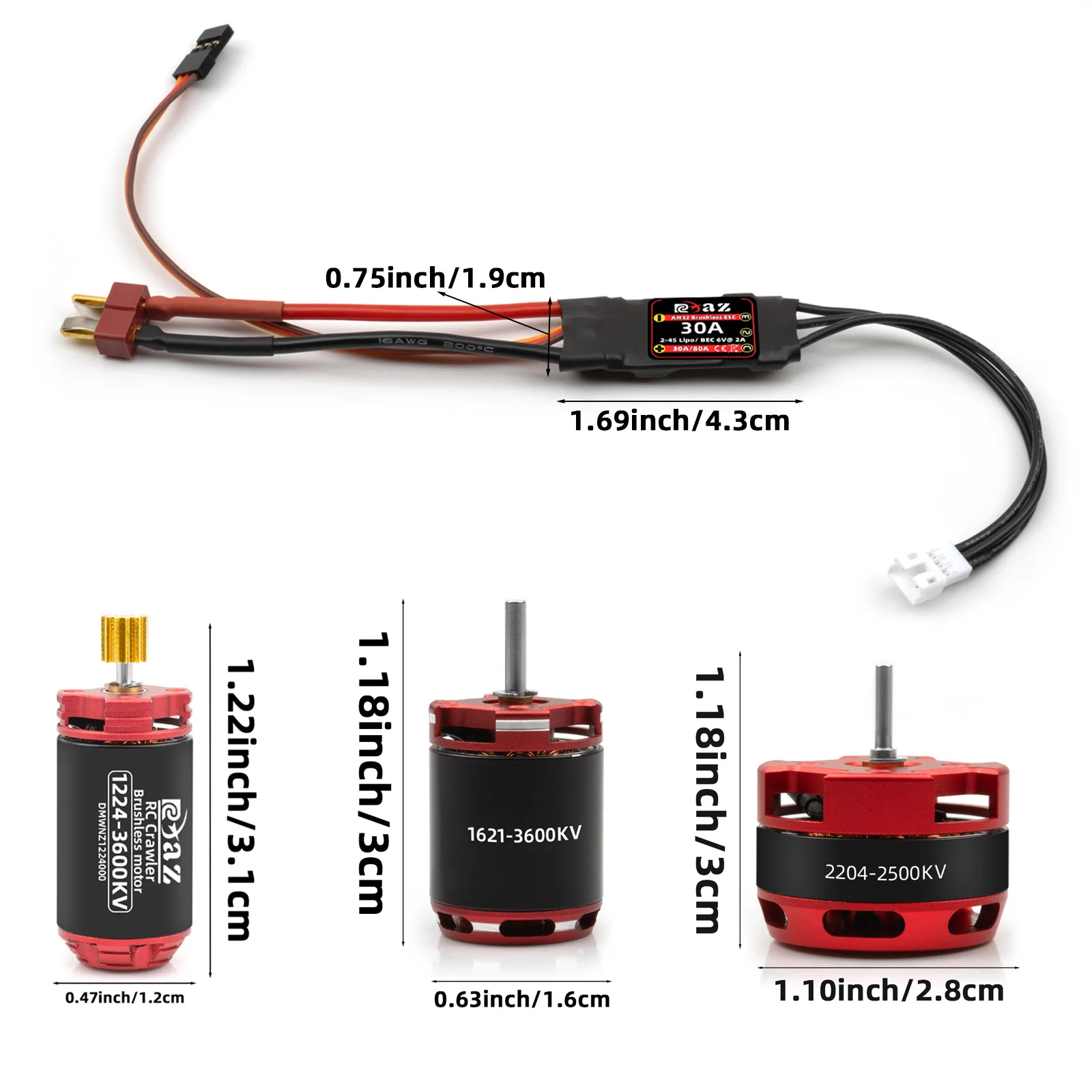 RCXAZ 1224 1621 2204 Brushless Outrunner Motor AM32 30A ESC for 1/18 1/24 RC Crawler Axial  SCX24 TRX4 WPL Traxxas Upgrade Parts