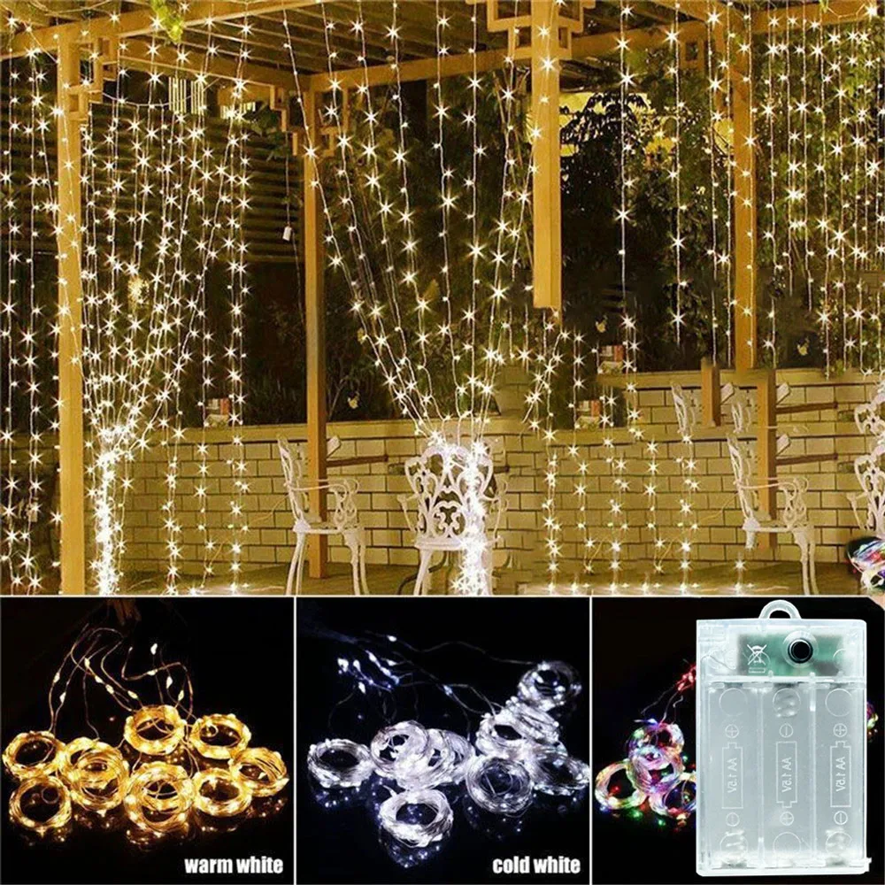 

600/300/200/100LEDs Fairy Curtain String Light Eid Mubarak Wedding Outdoor Ramadan Festival Party Home Decoration Battery Power