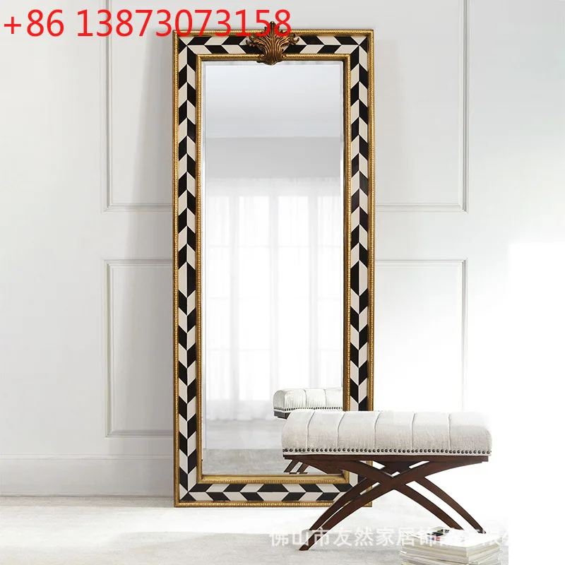 

Неоклассическое зеркало из цельного дерева, зеркало в полный рост, бытовое напольное зеркало, настенное подвесное черно-белое полосы старости