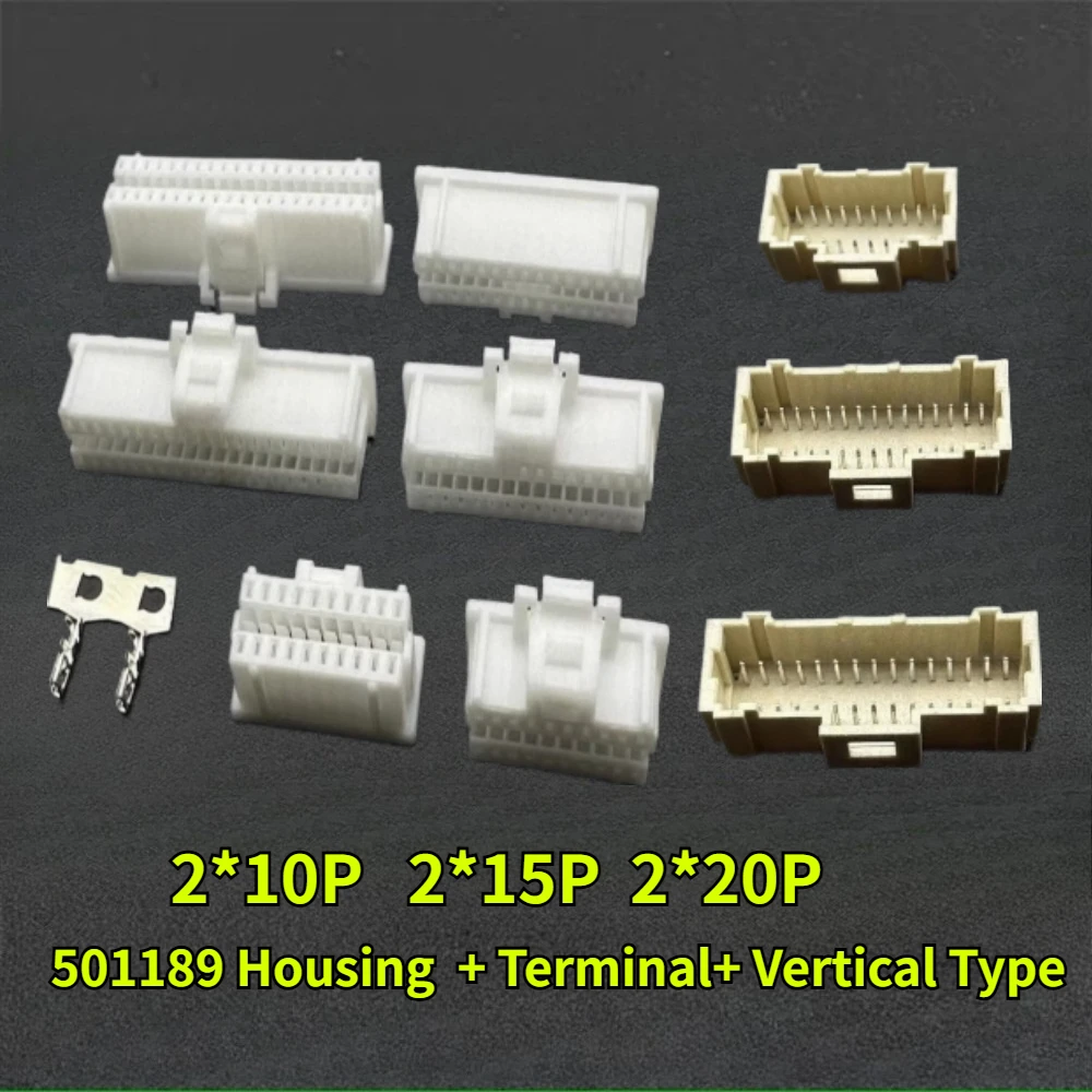 10/30/50/100Pcs/lot 501189 Double Row Housing/Vertical Type 2*10P/15P/20P Pitch 1.0mm Connector Lock Buckle Terminal 2010