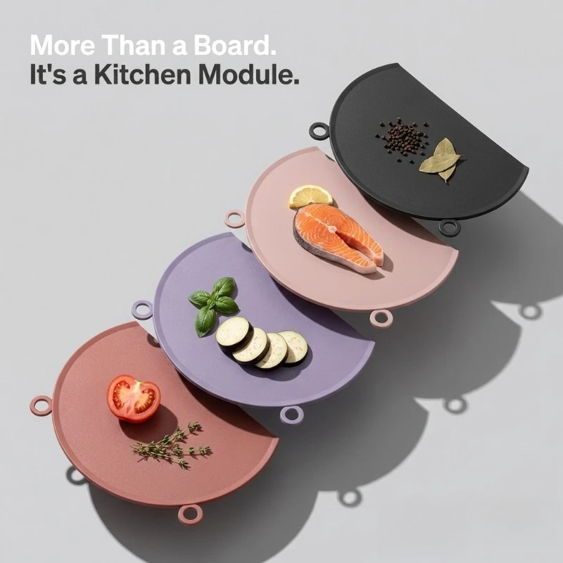 D-Shape TPU Cutting Board, Anti-Scratch & Mold-Resistant, Stand & Hang Design, BPA-Free Food Grade for Baby Food