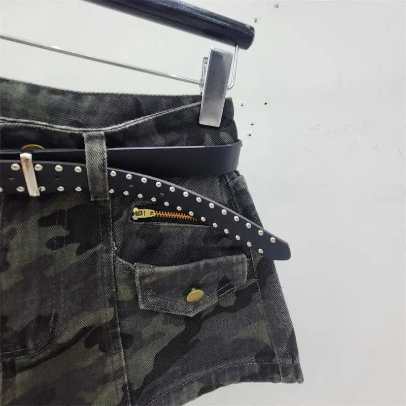Camouflage Denim Shorts Women's New High Waist Design Y2k Jean Booty Shorts