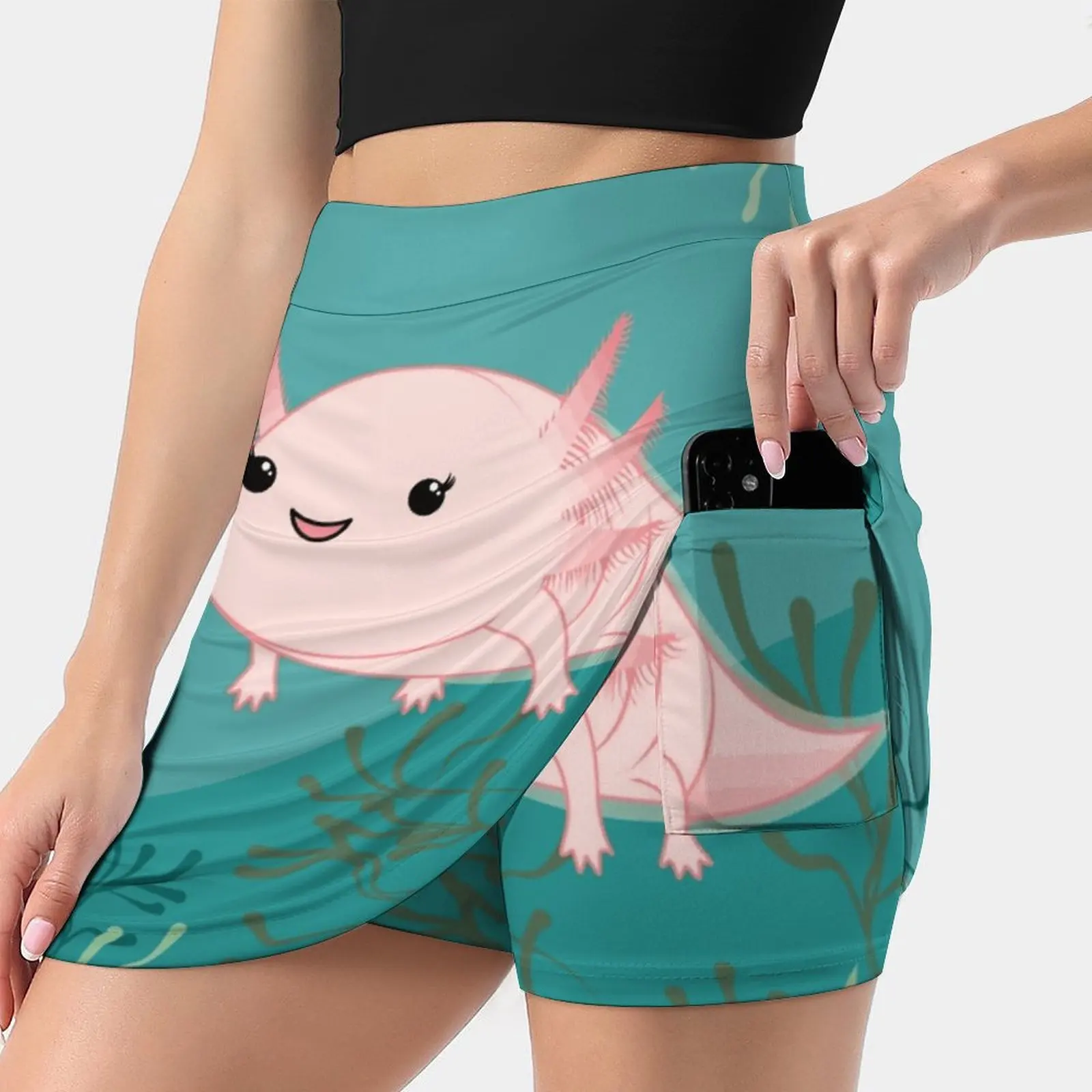 Axolotl Baby Kawaii New Women Skirts Double-Layer Printed Short Dress Mini Sport Skirt Vector Axolotl Baby Kawaii Cute Animal