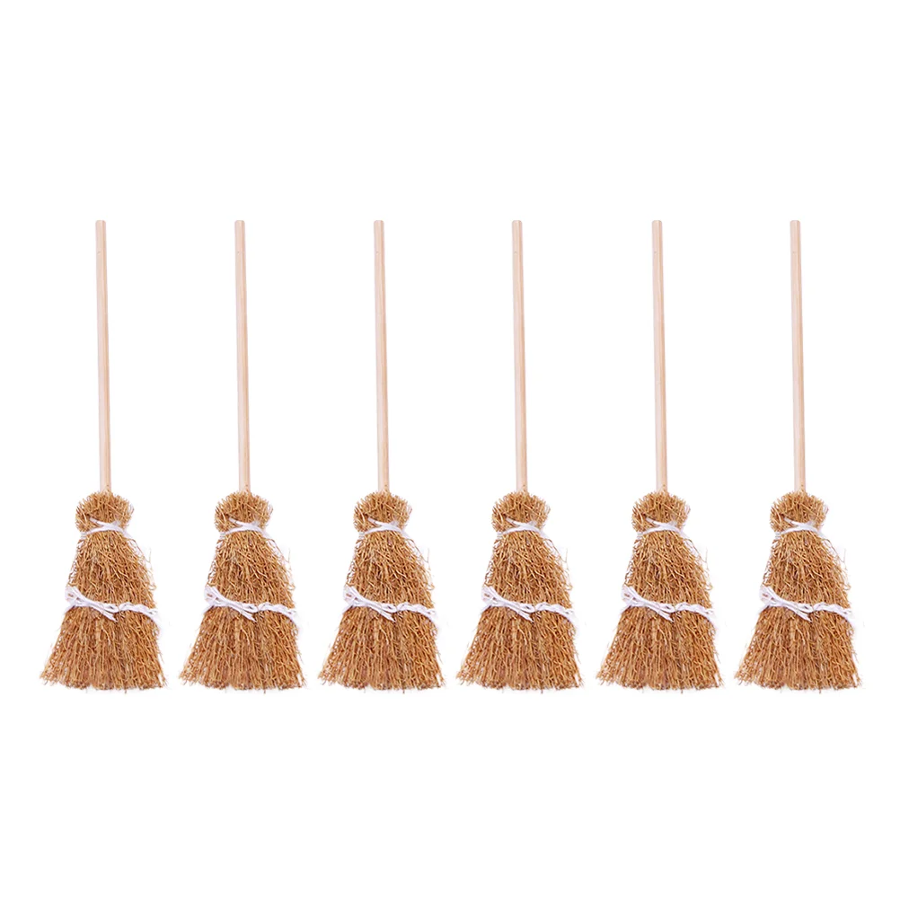 

6 Pcs Mini House Broom Wooden Toy Room Cleaning Accessories Realistic Smooth Creative Decorative Mini Brooms naments