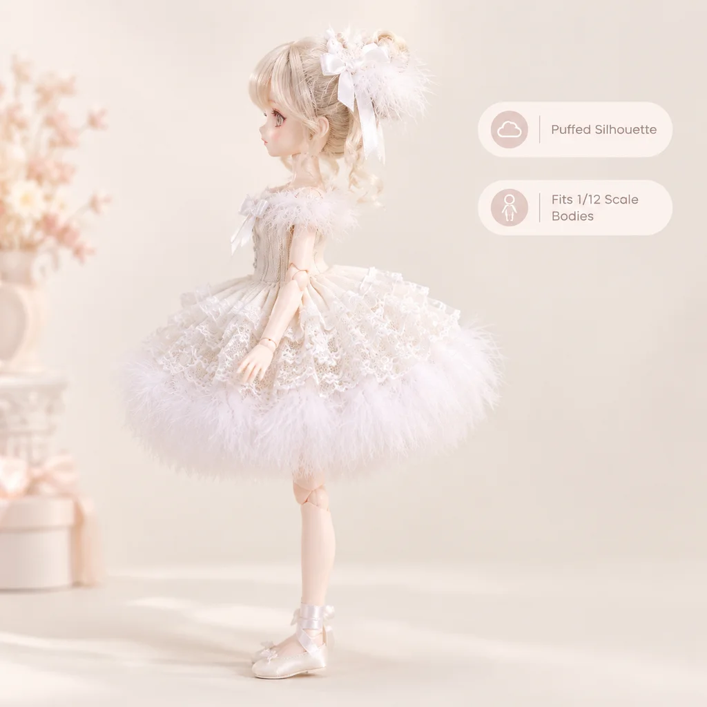 1/12 Scale Doll Clothes Cyborg Dress with Dreamy Feather Lace Ballet Skirt for Irene the Girl in Shell of Nest Body Can Plush view 4
