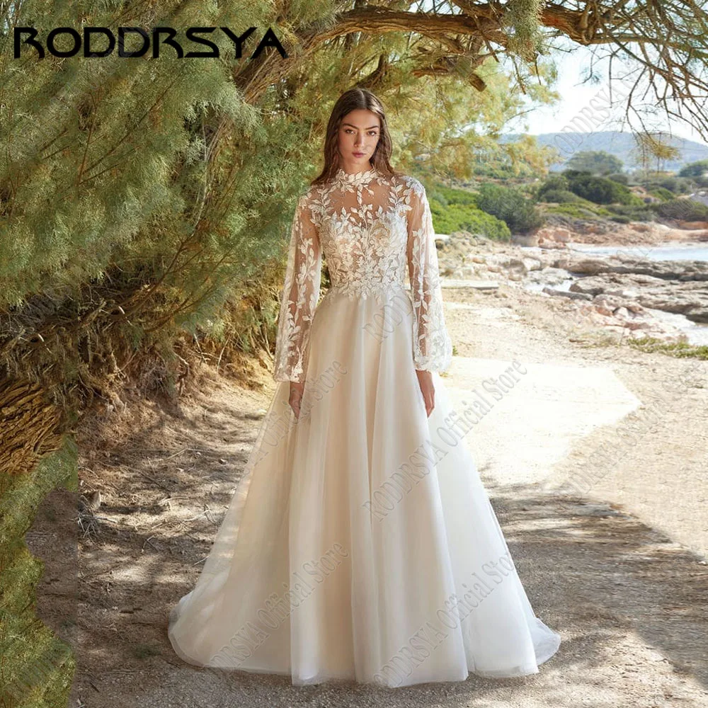 

RODDRSYA Boho Puff Sleeves Wedding Gowns A-Line Applique Lace Bride Dresses For Women Backless Custom Vestidos De Novia 2025