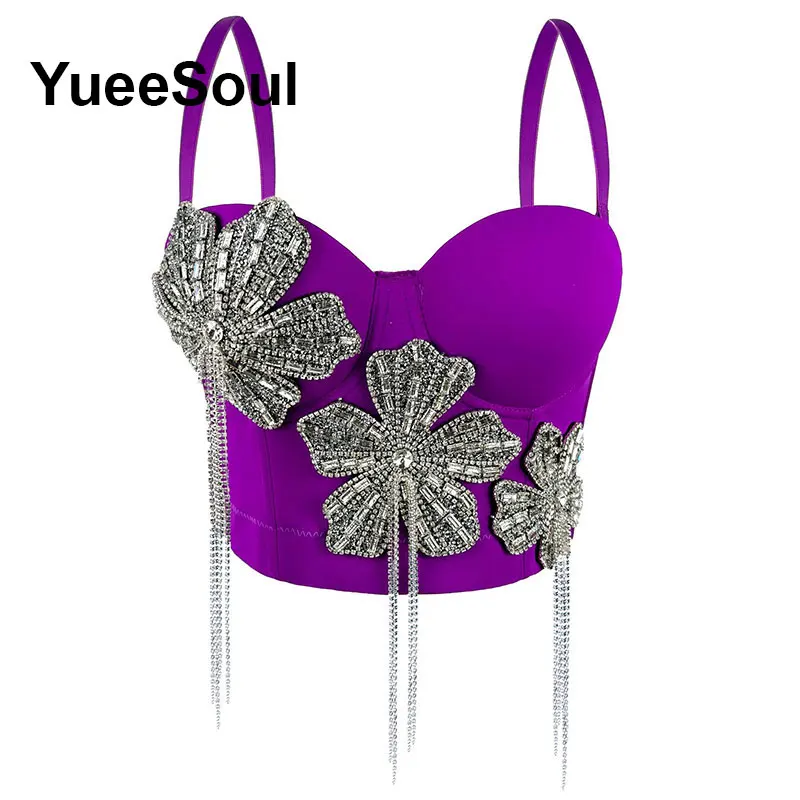 Purple Y2K Crop Tops Luxury Diamond Party Evening Corset Top 2026 Summer New Sweet Casual High Street Club Sexy Women Clothing