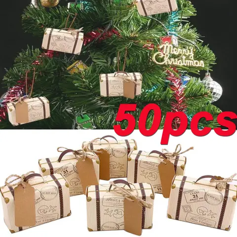 Bilashmart 50pcs Mini Travel Suitcase Candy Box Kraft Paper Chocolate Favor Gift Box Packaging Bag Wedding Birthday Party Decoration