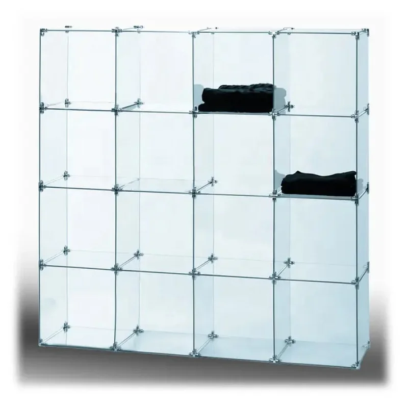 

custom.KEWAY Modern Frameless Glass Cube Display Showcase Round Tempered Glass Cases for Cubbies Display with Connectors