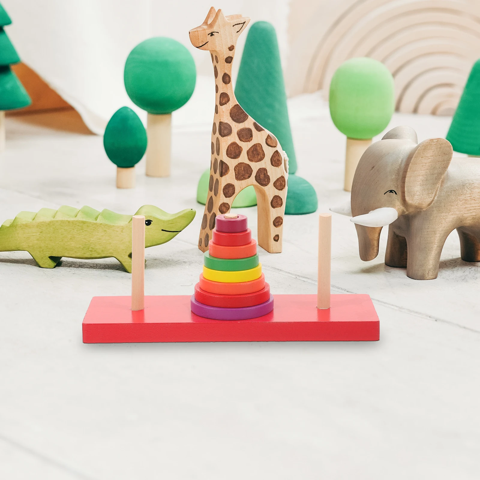 1 ensemble 1 ensemble d'anneaux arc-en-ciel en bois, Puzzle éducatif pour enfants, développement de la motricité, tour empilable en bois, anneau empilable