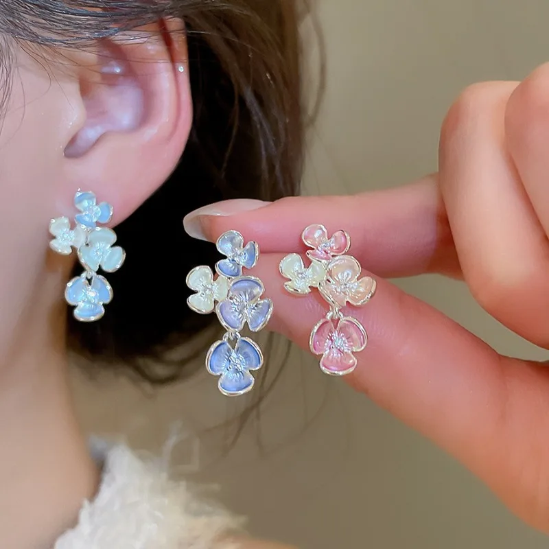 

Minar Korean Style Mix Color Enamel CZ Cubic Zirconia Flower Drop Earrings for Women Silver Plating Copper Daily Holiday Jewelry