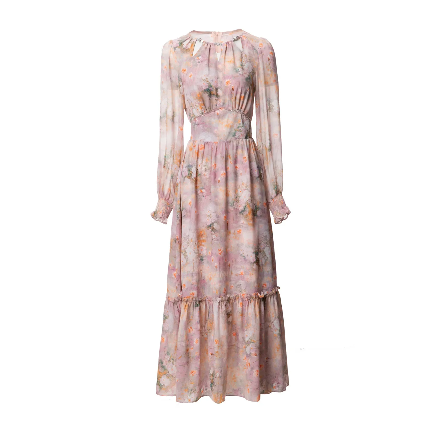 

Europe and the United States women's 2024 summer new Round neck Long sleeve nail bead printing fashion Dress XXL