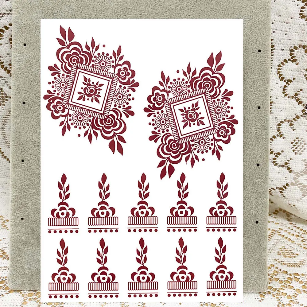 Maroon Henna Tattoo Stickers for Hand Brown Henna Instant Tattoo for Women Body Art Waterproof Temporary Tattoo