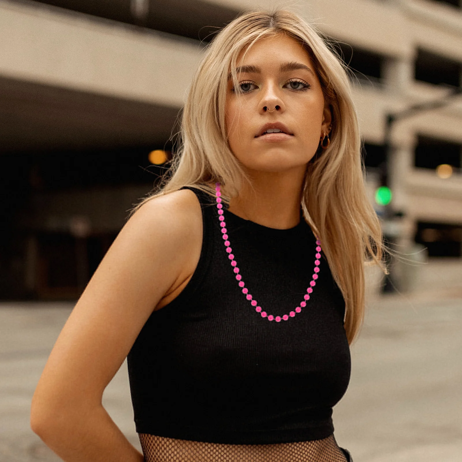

Colorful Bead Plastic Neon Necklace Party Wear Retro Theme Dance Accessories Women Gifts 70s 80s Four Color Necklace