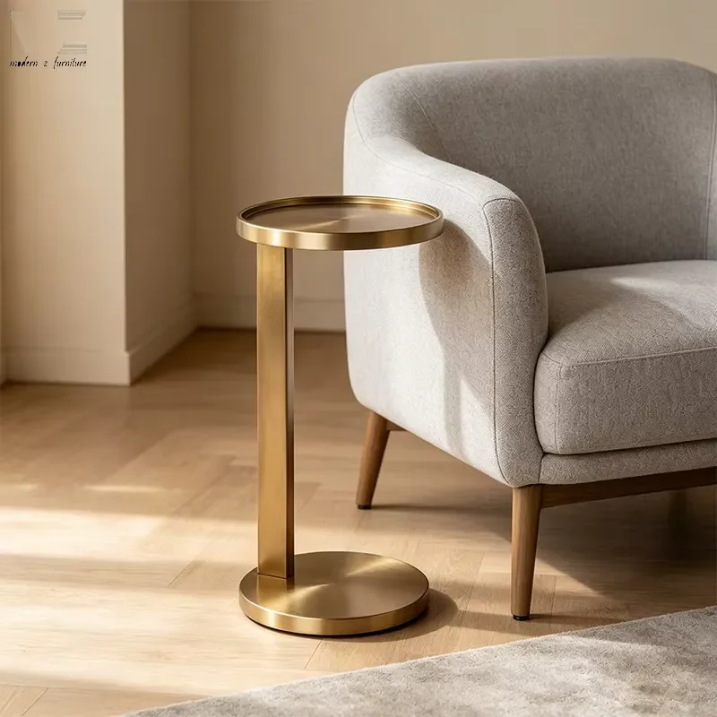 Modern Design Living Room Furniture Coffee Tables Round Brass Antique Gold Carbon Steel Bed End Sofa Side Table