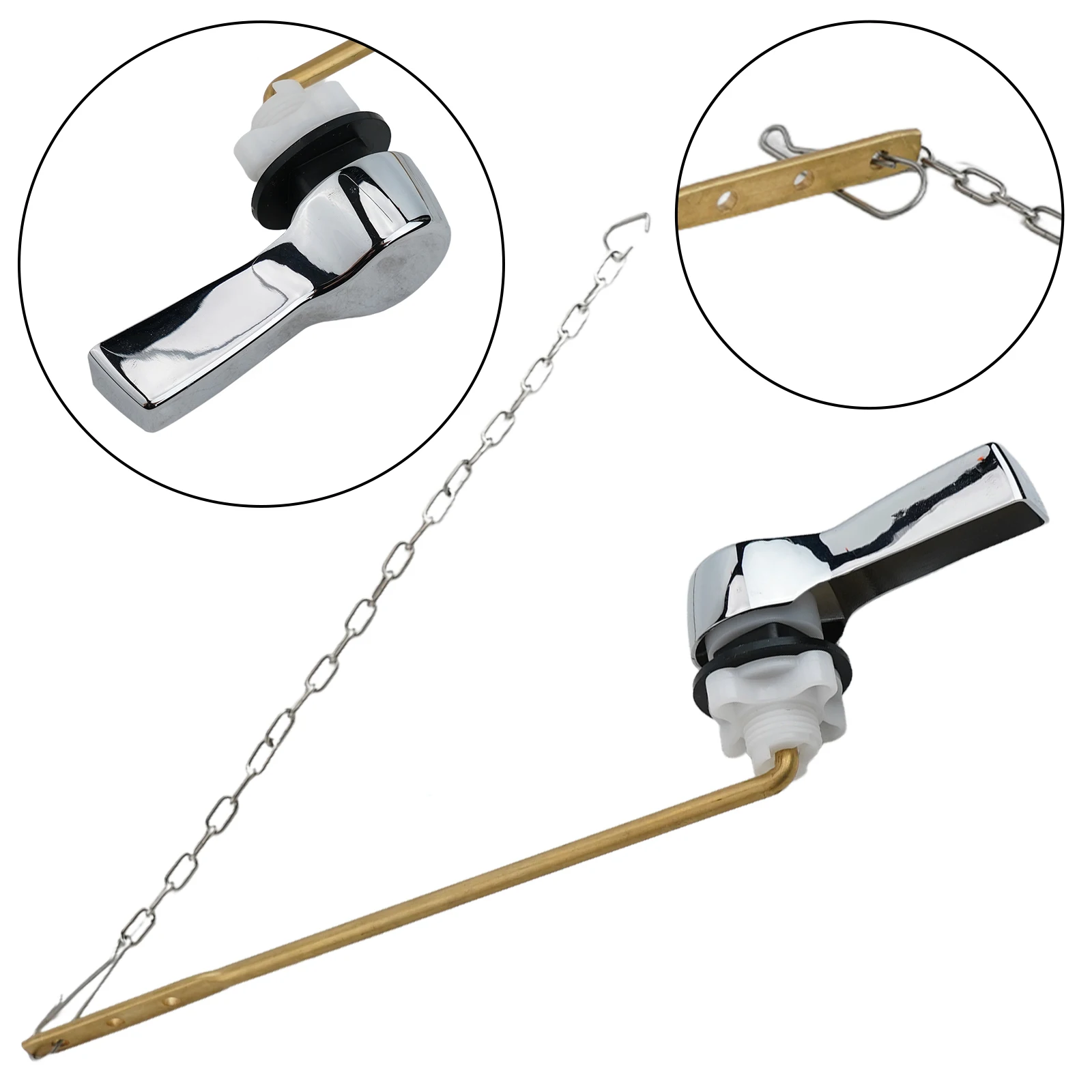 Alignment Flush Handle Zinc Alloy Chain Easy Installation Sturdy Tank Trip Lever Glossy Finish Hardness Three Holes