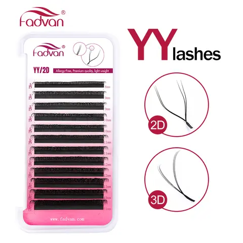 Pestañas FADVAN YY en forma de pestañas negras/marrones, ventiladores de volumen prefabricados, pestañas de ojos de zorro, pestañas de imitación de visón, volumen brasileño Natural suave