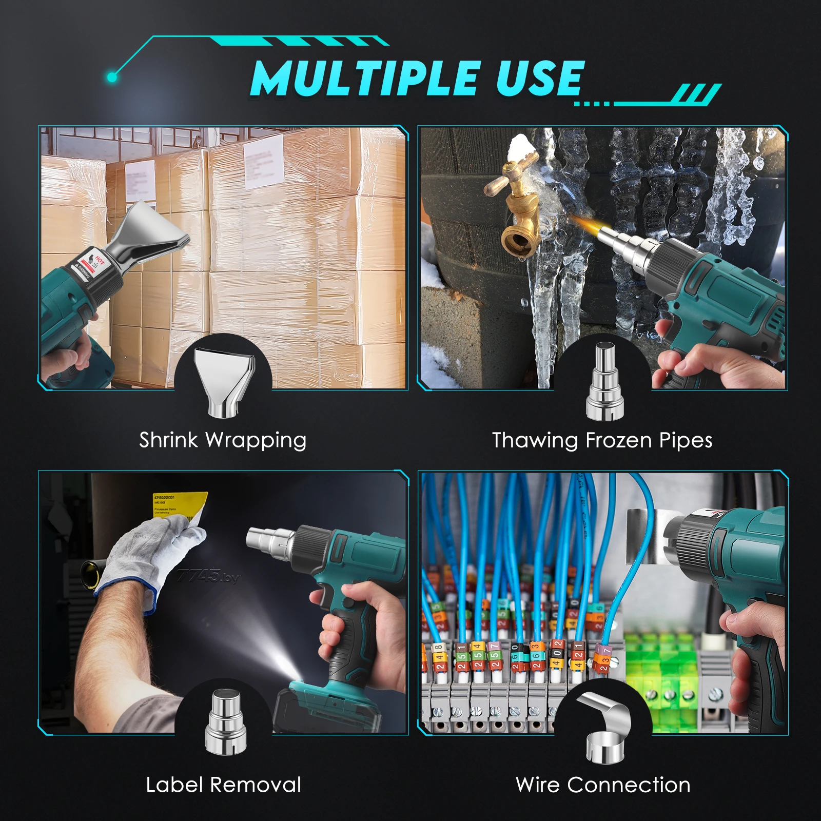 Pistola termica a batteria per batterie Makita da 18 V, riscaldamento rapido in 3-5 secondi, 4 ugelli per termoretrazione, piegatura di tubi in PVC, rivestimento di componenti, controllo della