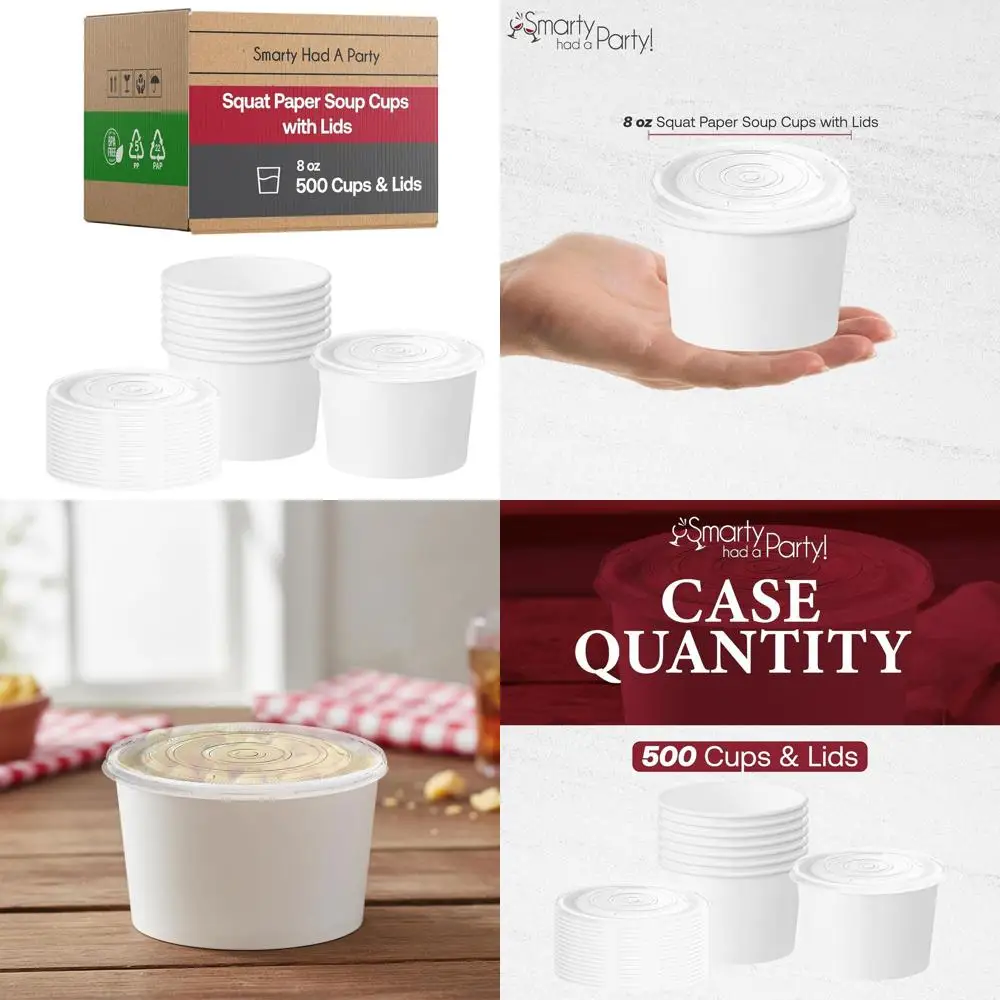

8 oz Disposable Paper Soup Cups with Lids, 500 Pack for Hot Food and Soups