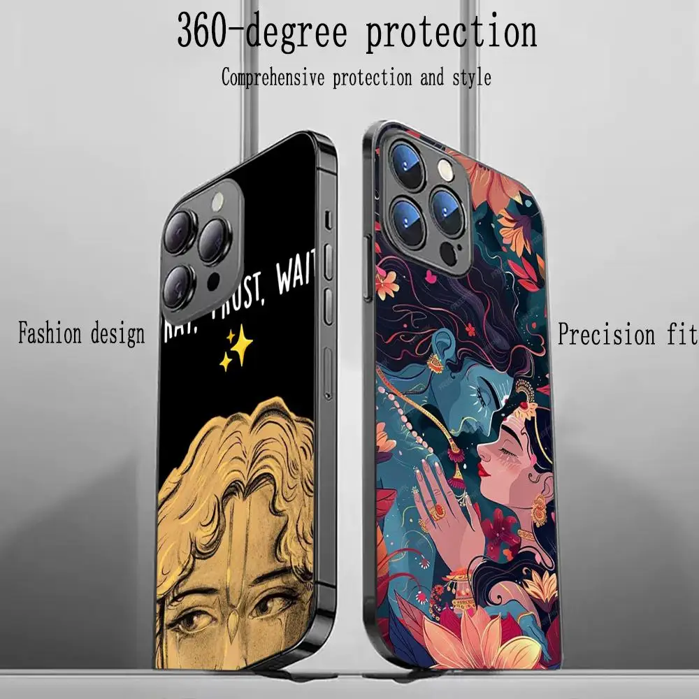 Hinduism Krishna radhey design Phone Case For iPhone 16 15 14 13 12 11 X XR XS 8 Plus Mini Pro Max Soft black Shockproof Cover