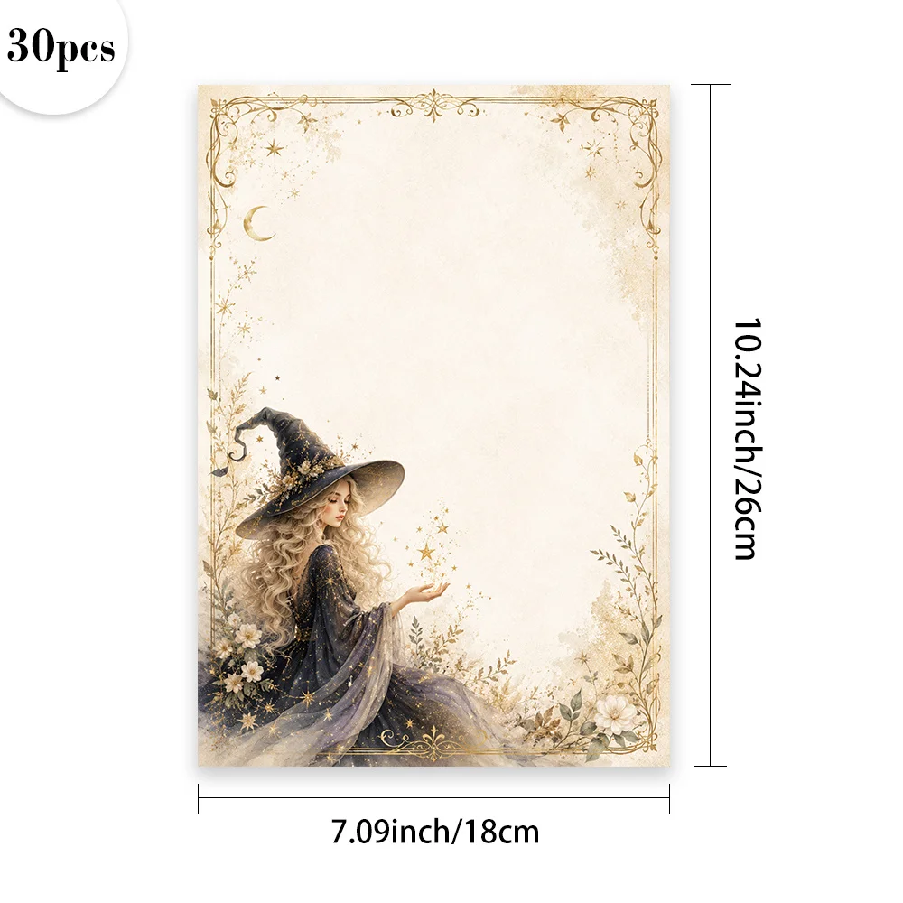 30 Sheets, B5, Star And Moon Witch-themed Writing Paper With Glasses, Lined, Unglued, Perfect For Notebooks, Memos, And Stickers