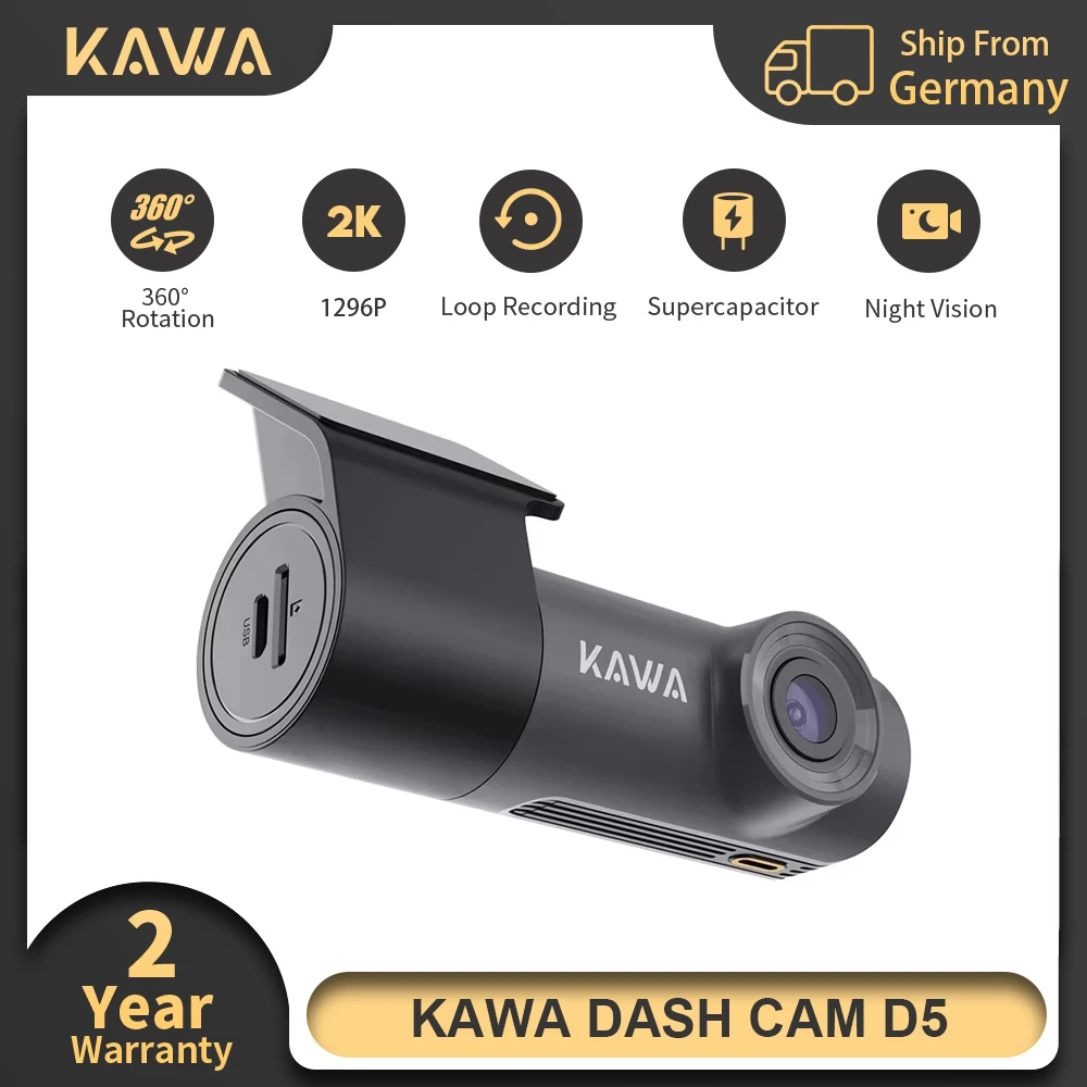 KAWA Dashcam D5 2K Superkondensator 24H Parküberwachung 360 °   Rotations-WLAN-App-Monitor WDR G-Sensor Notfallaufzeichnung Einfache Installation Auto-DVR