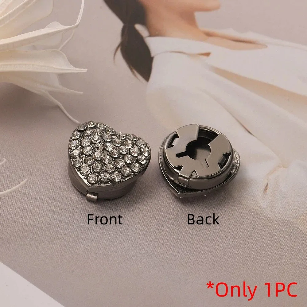 Round Rhinestone Heart Shape Cufflinks Elegant Brass Base Flower Sleeve Button Vintage Sparkling Button Cover Clip Men Women