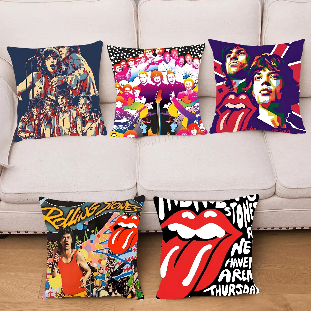 R-Rolling-g Stones Band Pillow Case Square Pillow Bedroom Sofa Leisure Comfort Cushion Car Living Room Home Decoration