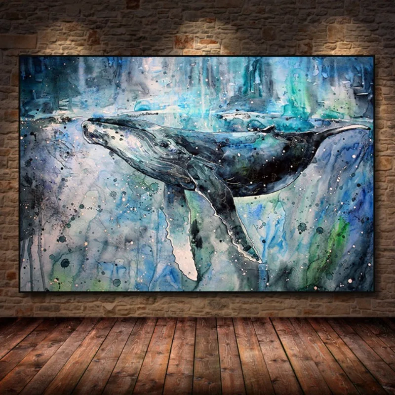 

Watercolor Marine Animal Whale Poster Canvas Painting Print Nordic Sea Life Wall Art for Living Room Home Decor Cuadros