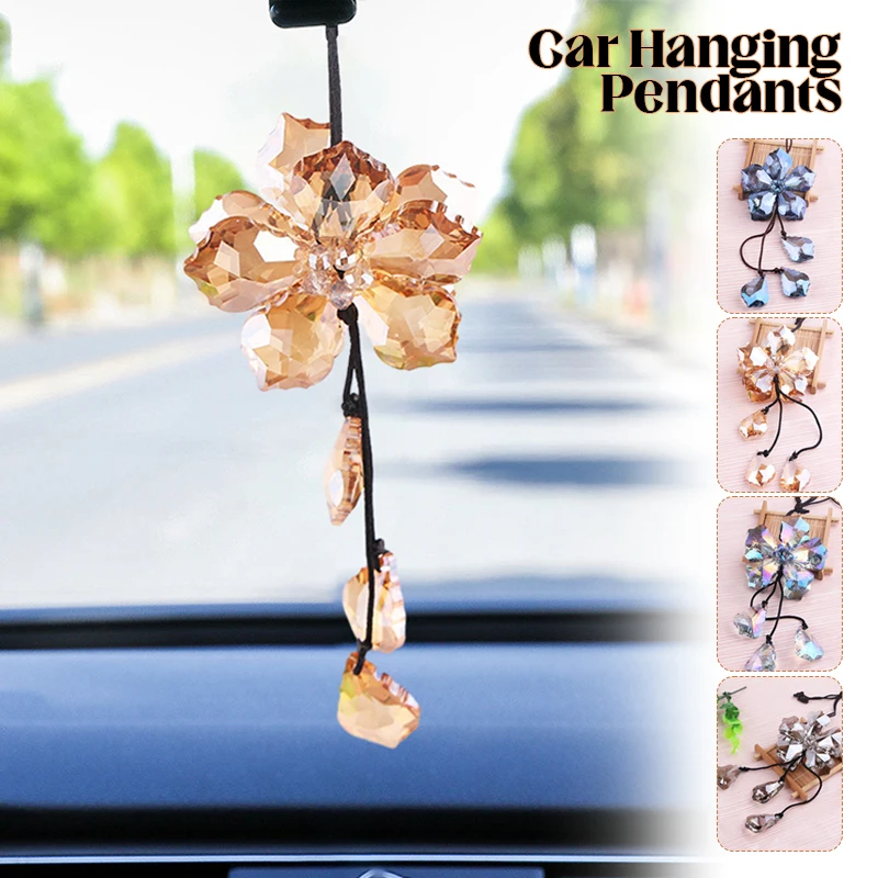 Petal-shape Crystal Snowflakes Home Car Pendant Decoration Ornaments Sun Catcher Hangings Car Interior Christmas New Year Gifts