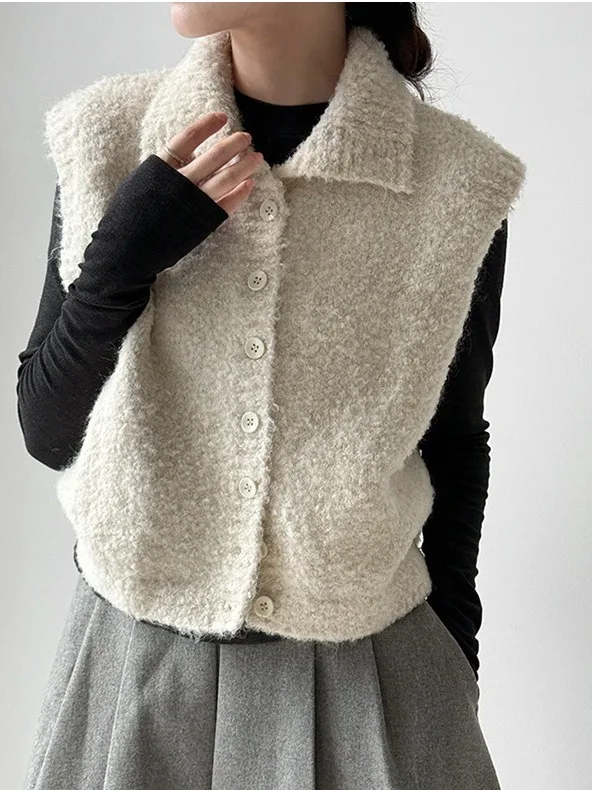 

Winter New Sle Knitted Vest Women's Faionable Aosphere Stand Collar Lazy Fluffy Vest Korean Sle Single Wear Acetate F...