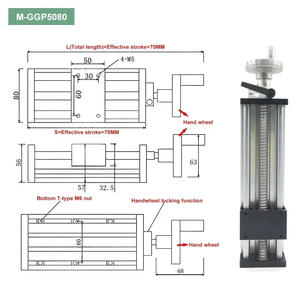 CNC Router Manual Sliding Table Digital Display Linear Rail Stage Module Single or Double Rail SFU1605C7Ballscrew with Handwheel
