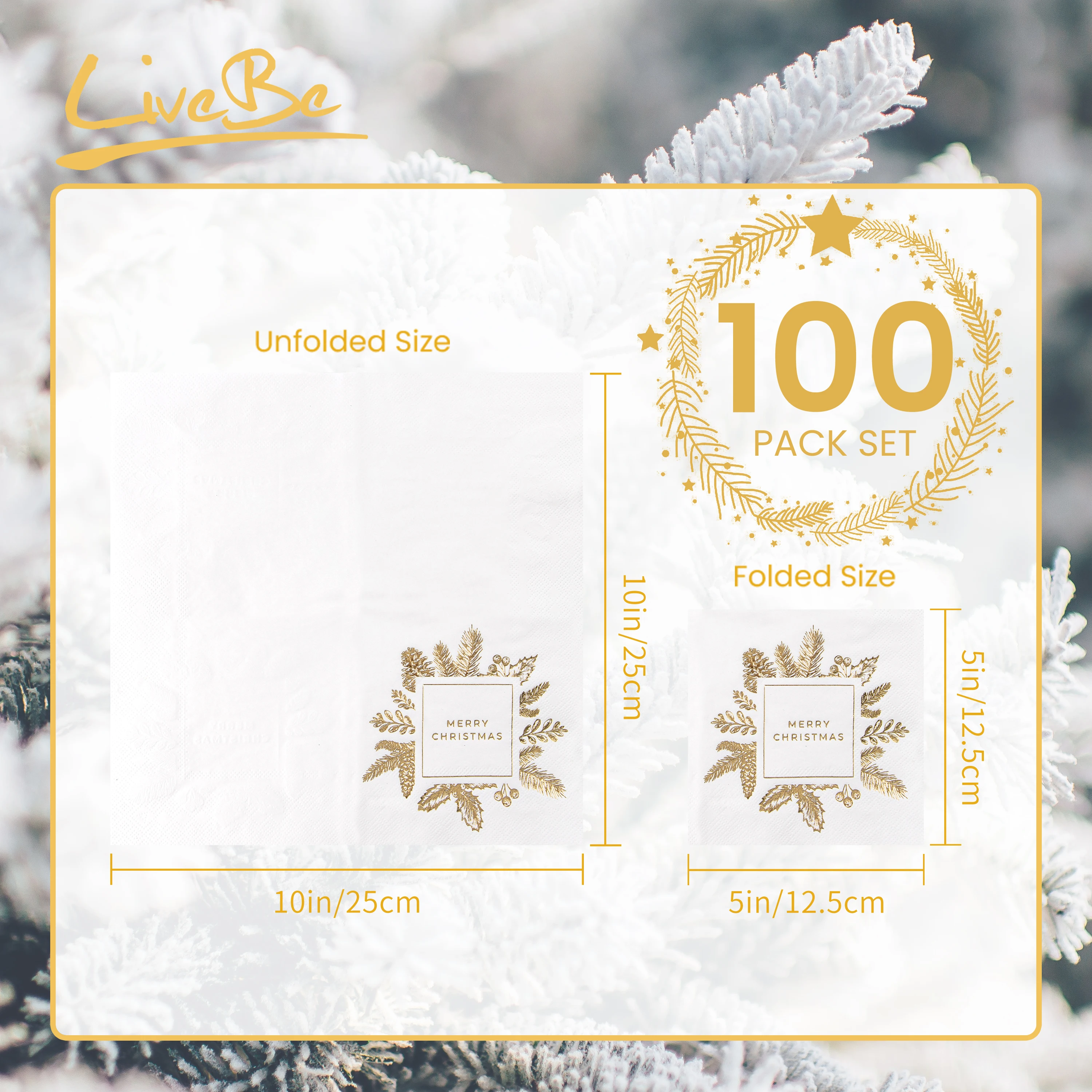 100Pcs Paper Cocktail Napkins with Gold Design for Formal Dinner, Anniversary, Christmas Party, Guestrooms, Restrooms