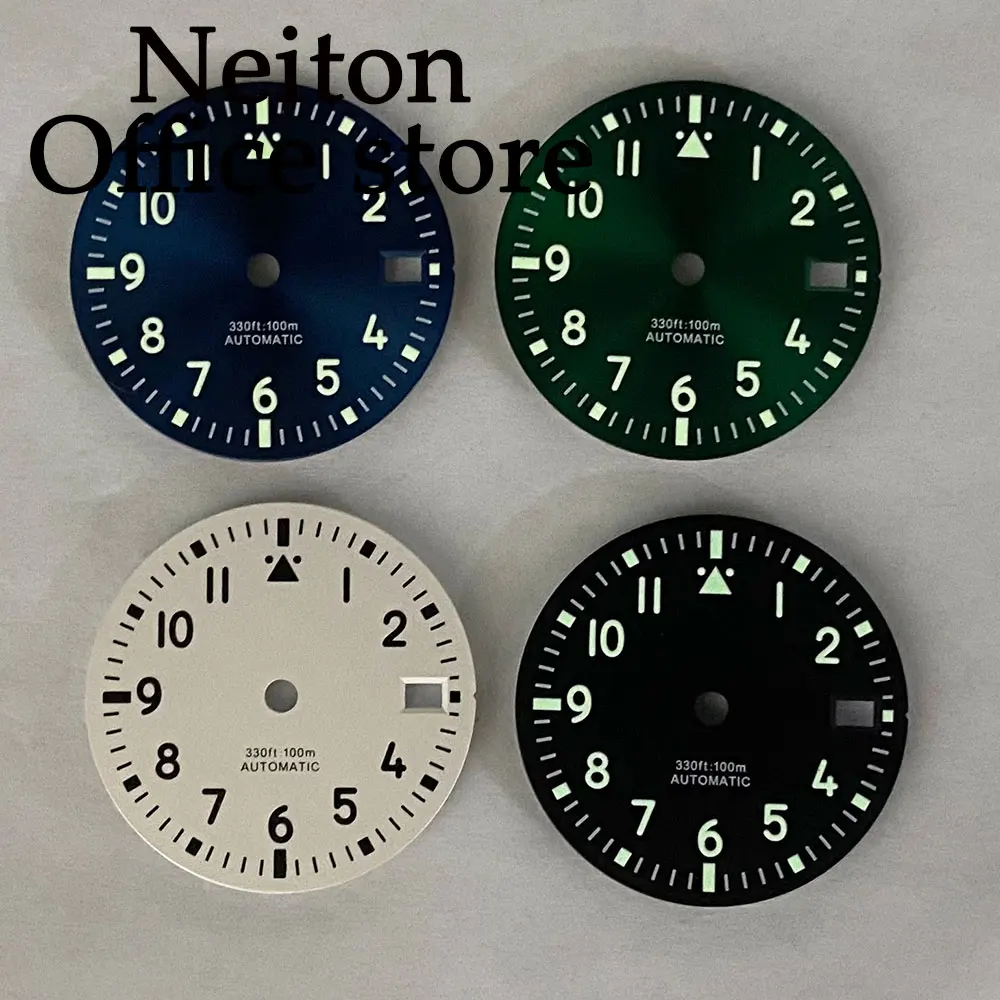 NEITON 29mm black blue green white sterile watch dial luminous fit NH35 movement fit 3 o\'clock crown 3.8 o\'clock crown