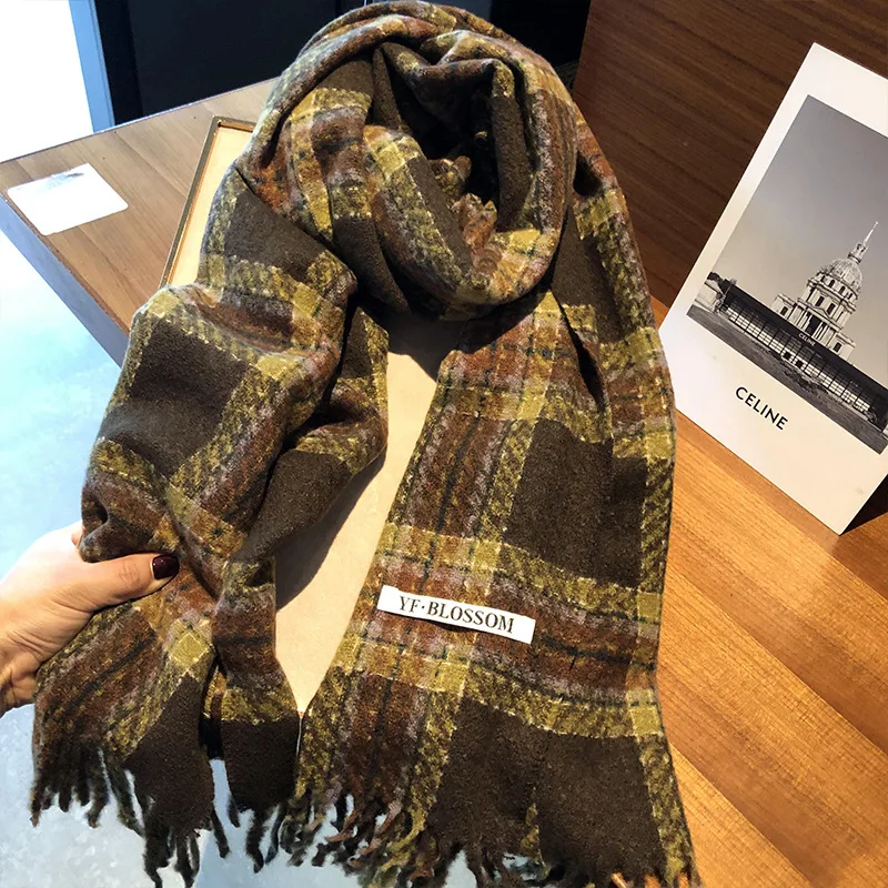 

High-end plaid autumn and winter warm scarf shawl, casual vibe outerwear neck warmer scarf