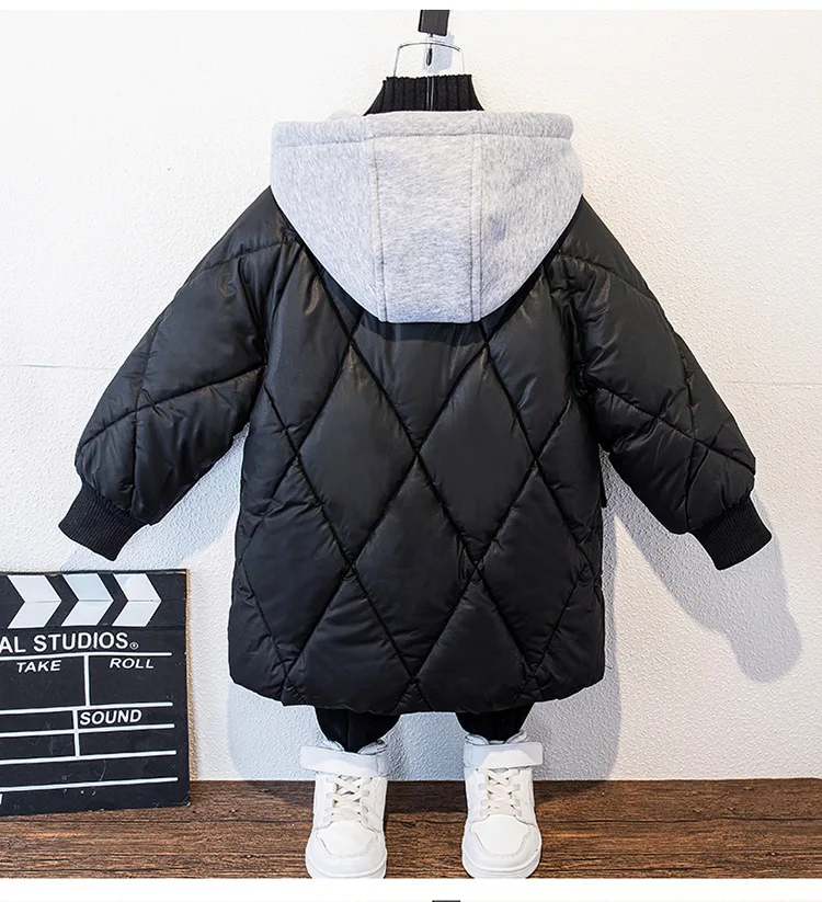 Thickened and Plush Boys Warm Down Cotton Jacket 2024 New Winter Children Clothing Hooded Boys Cotton Jacket Top