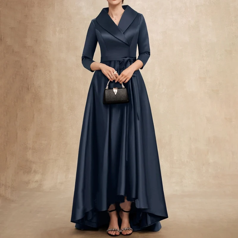 Robe longue élégante en satin pour mère de la mariée, col en V, longueur au sol, A-ligne, fête d'invité de mariage pour femmes, gala de soirée, nouveau, 2023