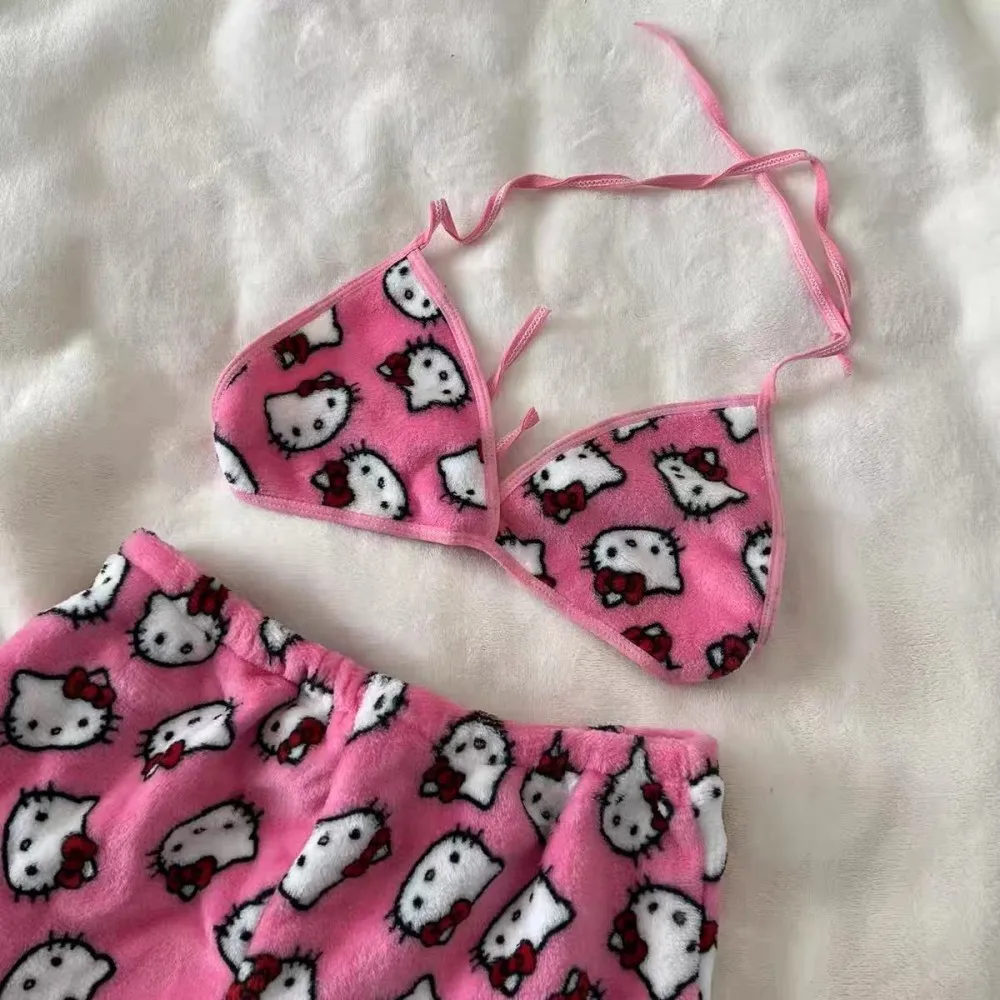 2 قطعة/المجموعة سانريو مرحبا كيتي بيجامة أنيمي Kawaii النساء المنزل الملابس الداخلية الملابس المنزلية الصيف بحر الصدرية السراويل فتاة بيكيني #6