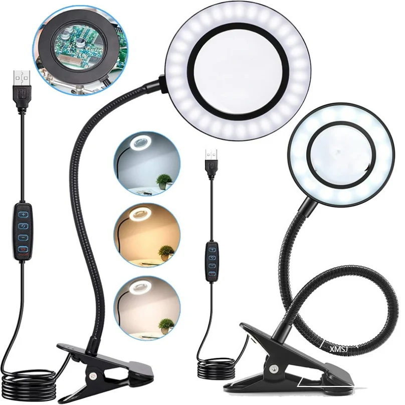 

XMSJ 5X Magnifying Glass with Light 3 Colors 10 Brightness LED Magnifier Lamp for Reading Crafting Painting Close Work 2025 new
