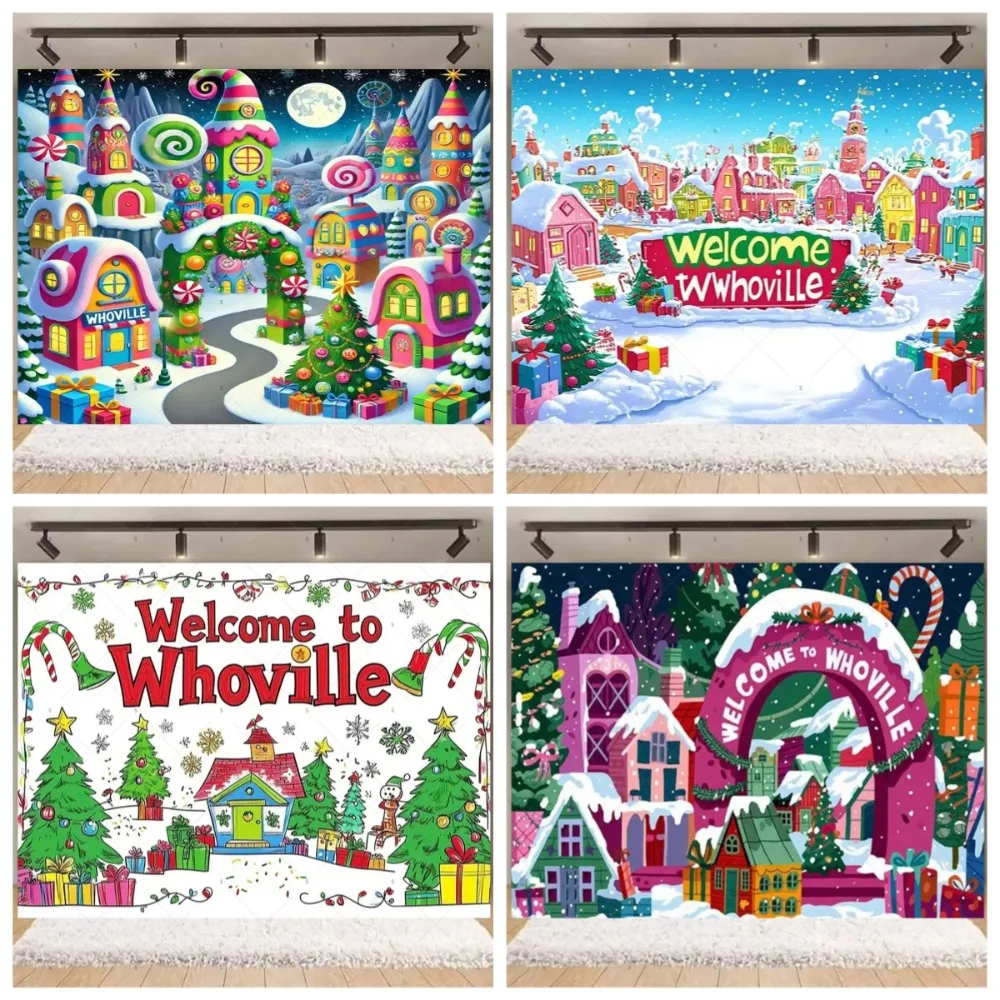 

Welcome to Christmas Party, Red and Green Background, Winter Christmas, Family Party Decoration Banner Photography Background