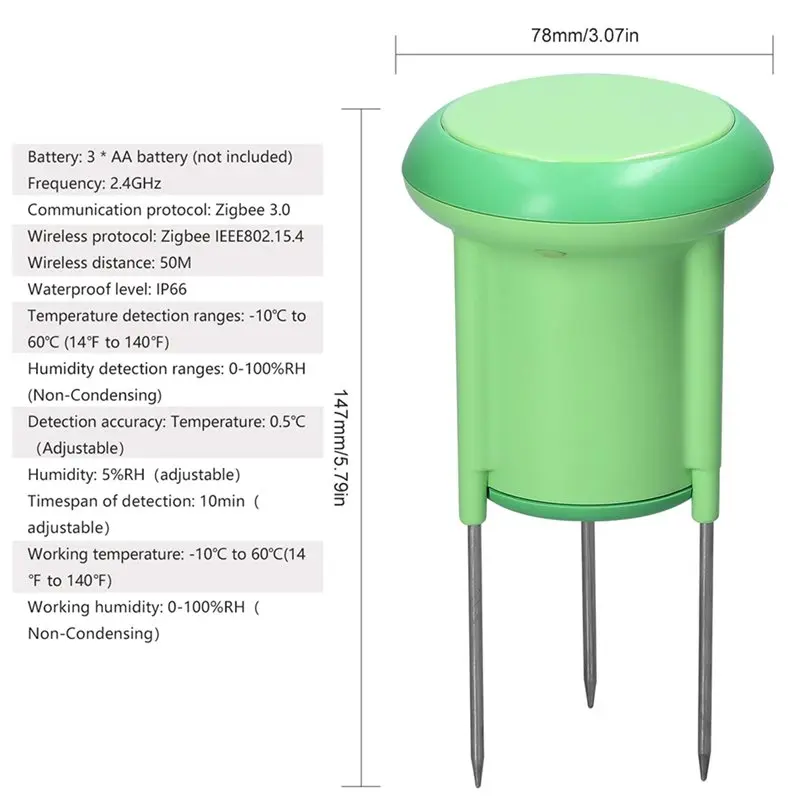 SEWS-3X Tuya Zigbee Soil Tester Temperature And Humidity Sensor IP66 Grade Waterproof APP Control Support View History