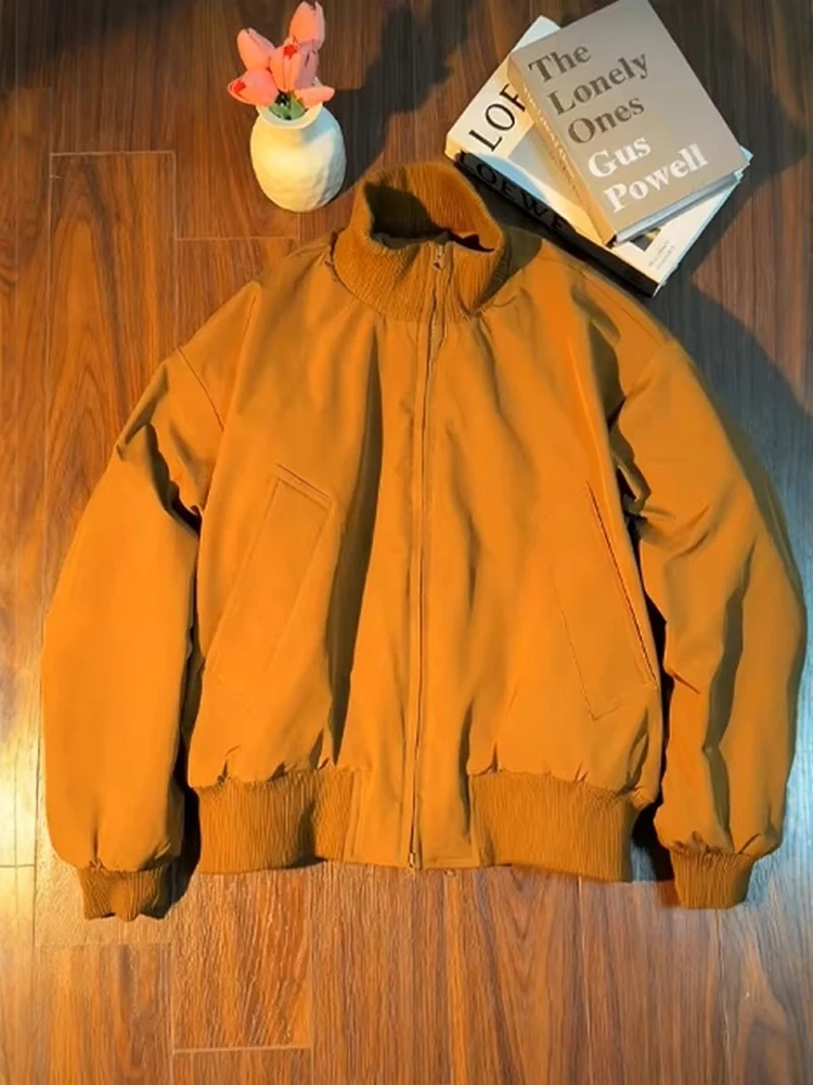 

Brown Thiened Cotton Flng Jaet Men's Winter Baseball Sle Bomber Jaet American Collar Workwear Outerwear Coat