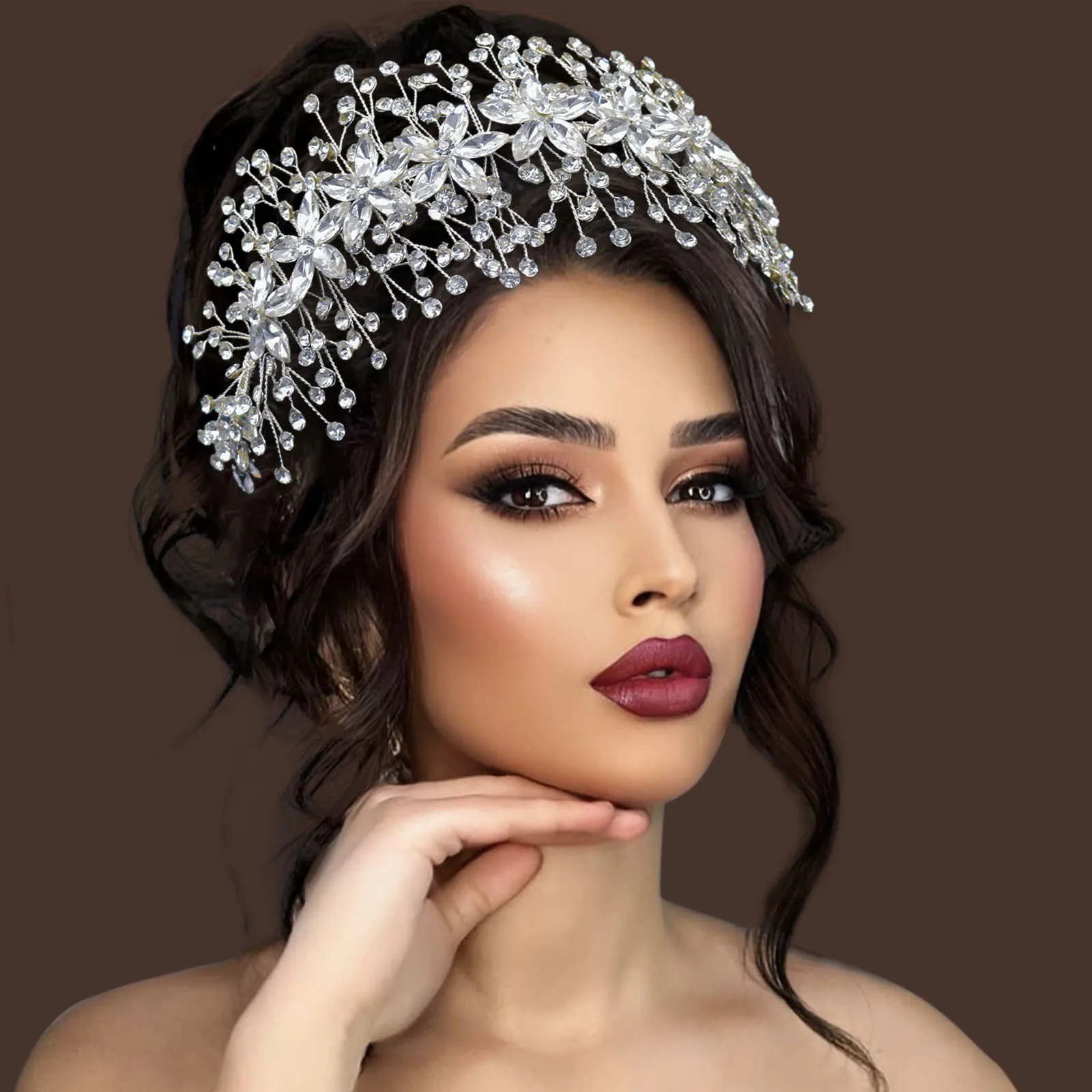 

Cross border bridal headpieces for foreign trade, handmade rhinestone pressed headbands, adjustable headbands, hair crowns, dres