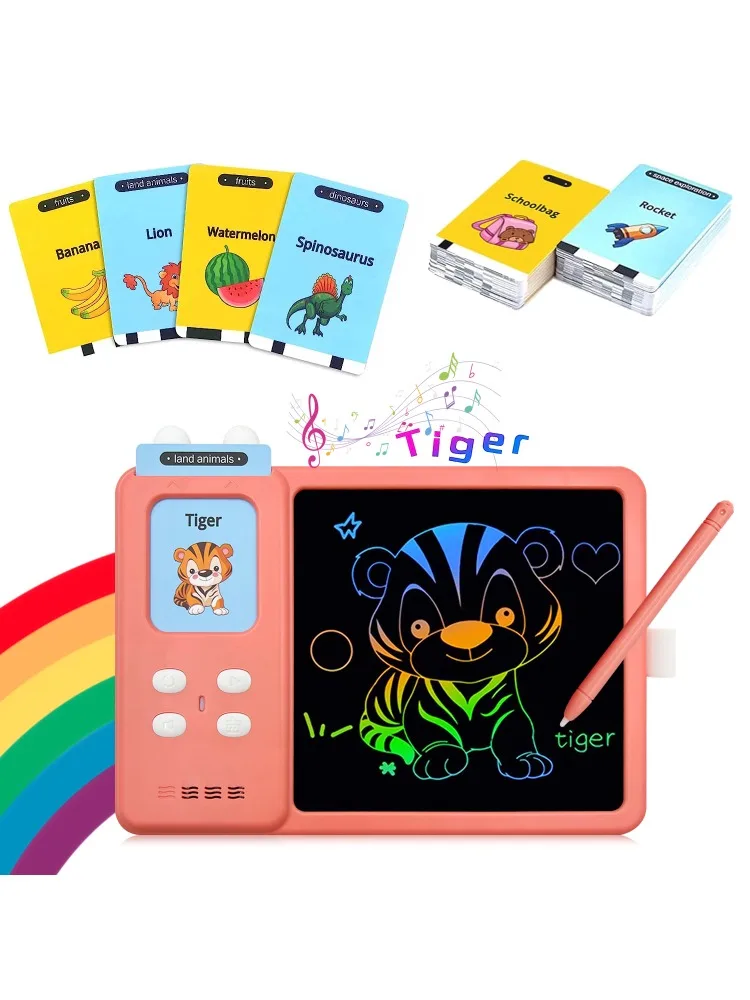 Toddler Scribble Board, LCD Writing Board with 112 Learning Flashcards and 224 Words, Educational Learning Toys, Pink